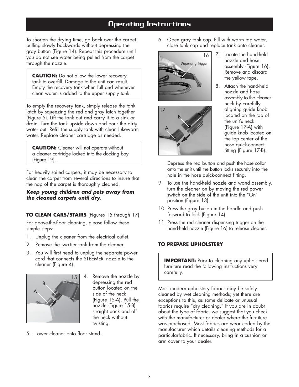Perating, Nstructions | Oreck XLS465 User Manual | Page 8 / 11