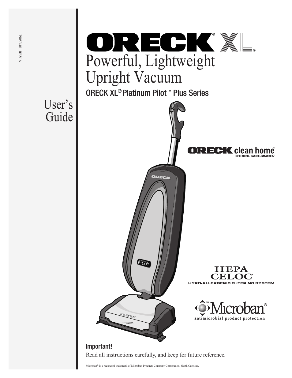 Oreck PLATINUM PILOT 79053-01REVA User Manual | 28 pages