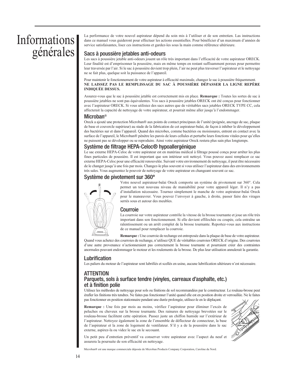 Informations générales | Oreck PLATINUM PILOT 79053-01REVA User Manual | Page 14 / 28