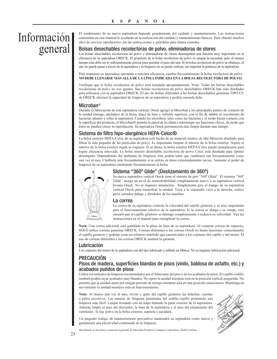 Información general | Oreck PLATINUM PILOT 79053-01REVA User Manual | Page 23 / 28