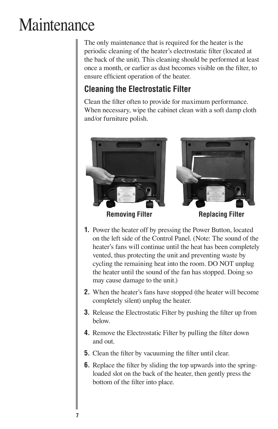 Maintenance | Oreck HEATWISE HW1000P User Manual | Page 10 / 16