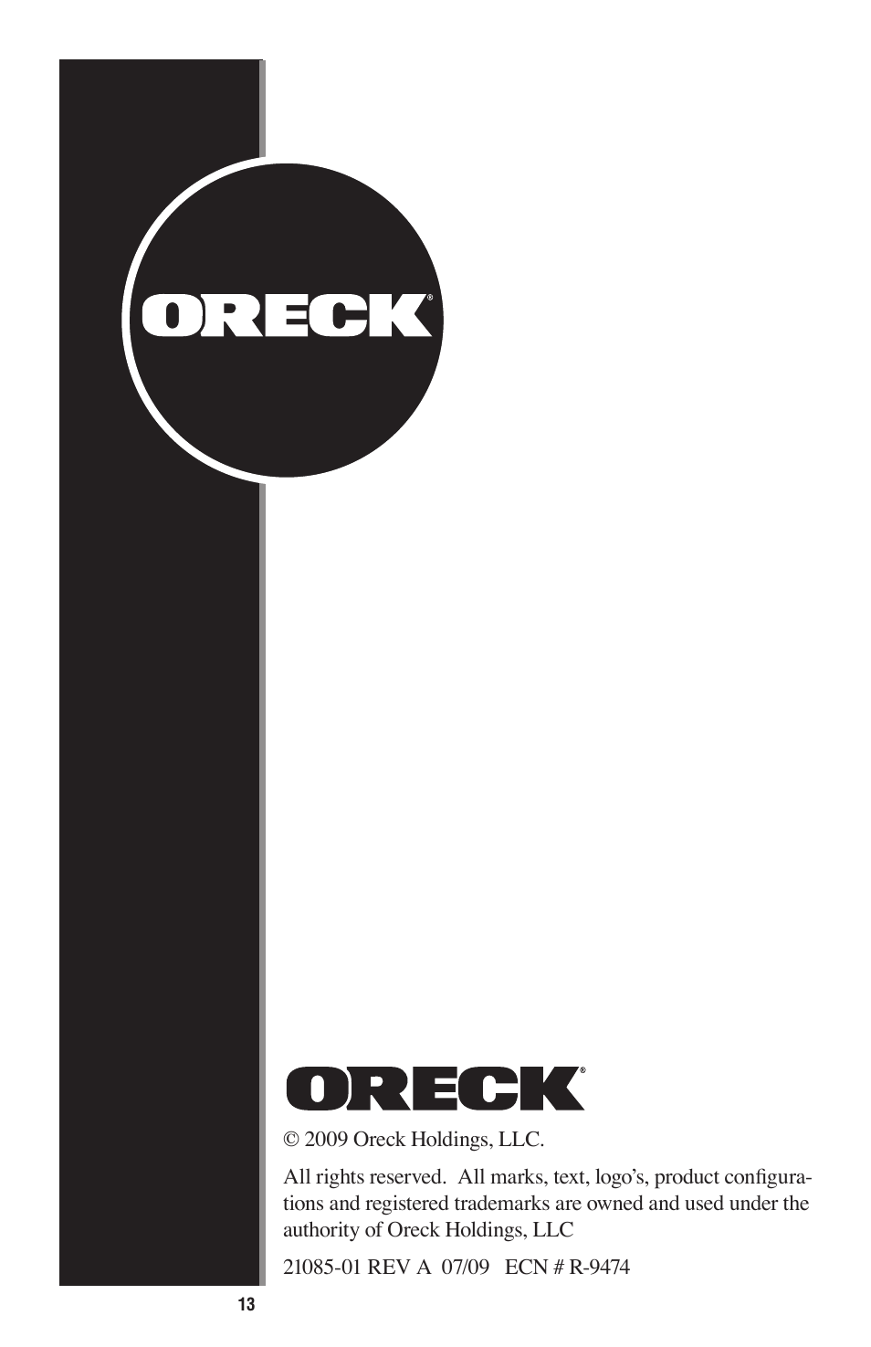 Oreck HEATWISE HW1000P User Manual | Page 16 / 16