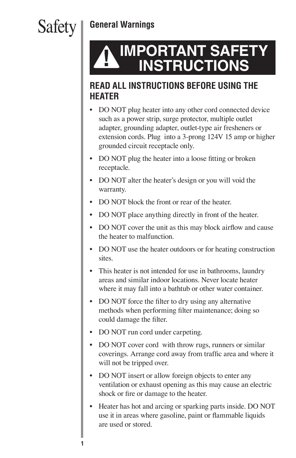 Safety, Important safety instructions | Oreck HEATWISE HW1000P User Manual | Page 4 / 16