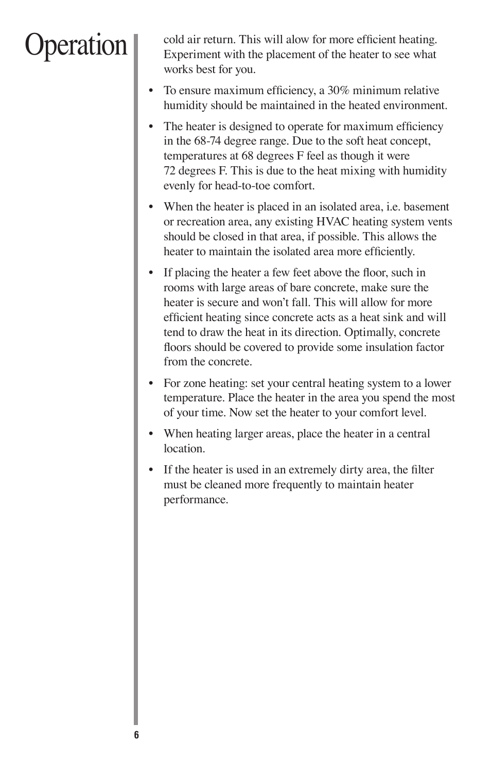 Operation | Oreck HEATWISE HW1000P User Manual | Page 9 / 16