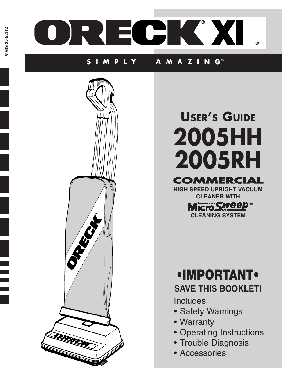 Oreck MICRO SWEEP 2005HH User Manual | 8 pages