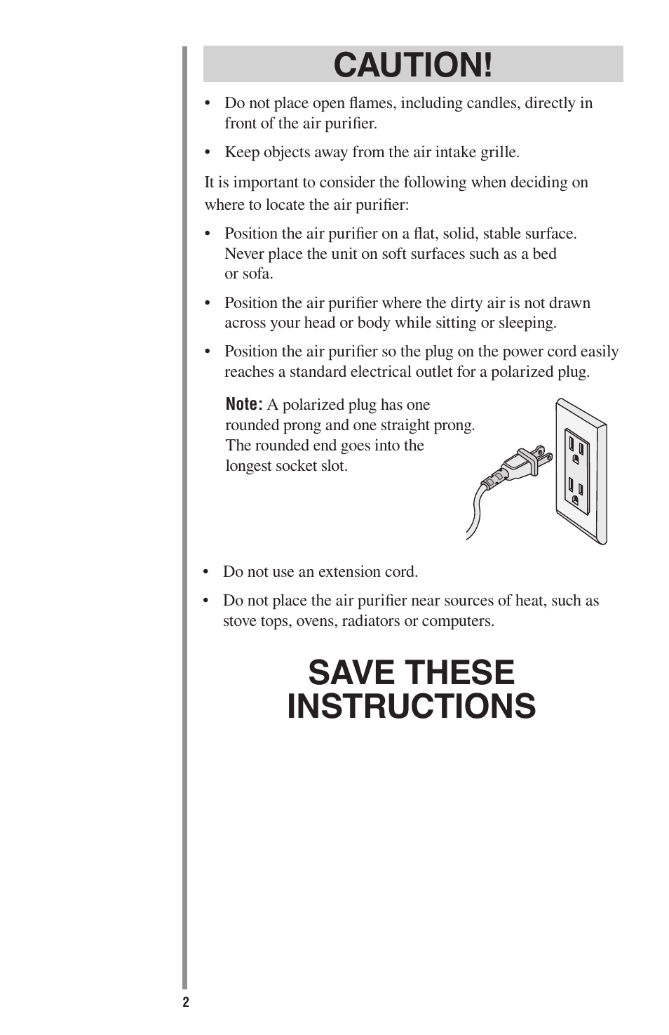 Save these instructions, Caution | Oreck ProShield Air Purifier User Manual | Page 5 / 18