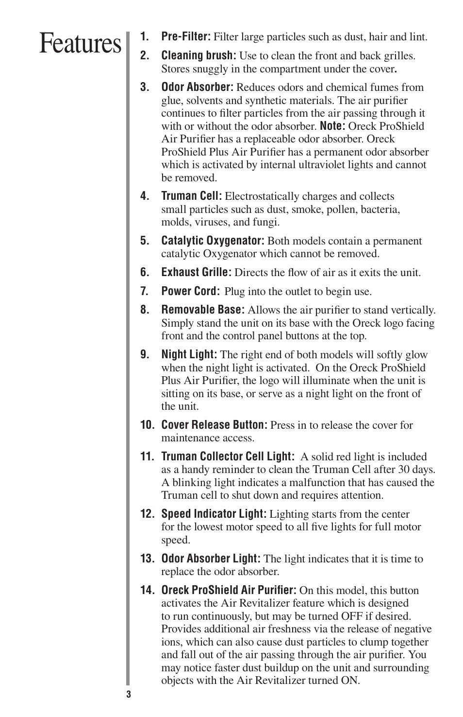 Features | Oreck ProShield Air Purifier User Manual | Page 6 / 18