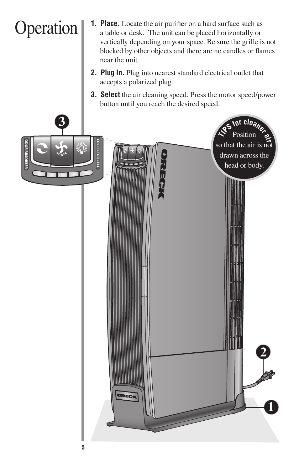 Operation | Oreck ProShield Air Purifier User Manual | Page 8 / 18