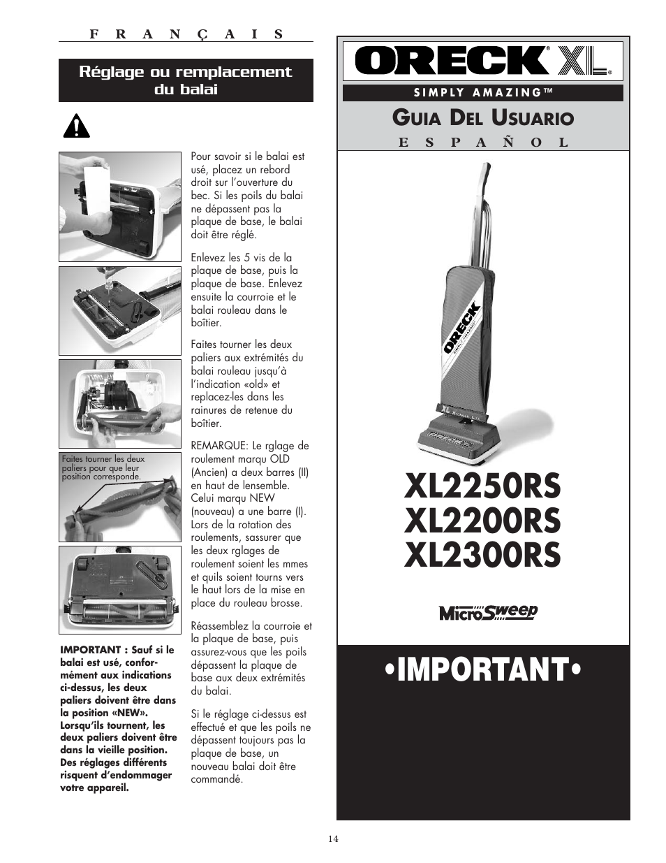 Important, Guarde este folleto | Oreck SIMPLY AMAZING XL2300RS User Manual | Page 14 / 20