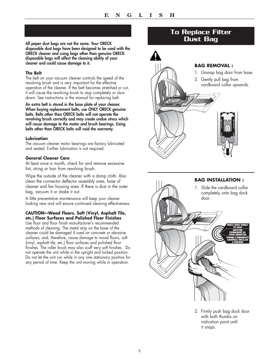 Eplace, Ilter | Oreck SIMPLY AMAZING XL2300RS User Manual | Page 5 / 20