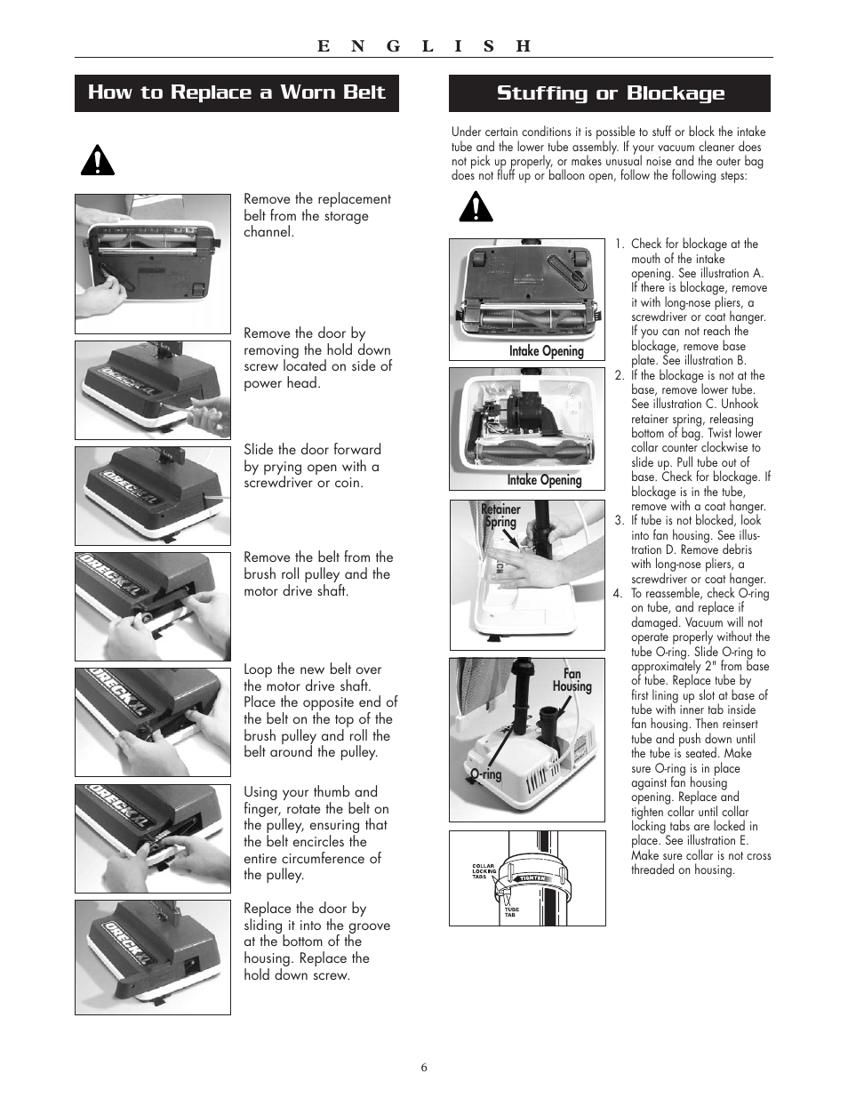Tuffing or, Lockage, Ow to | Eplace a | Oreck SIMPLY AMAZING XL2300RS User Manual | Page 6 / 20