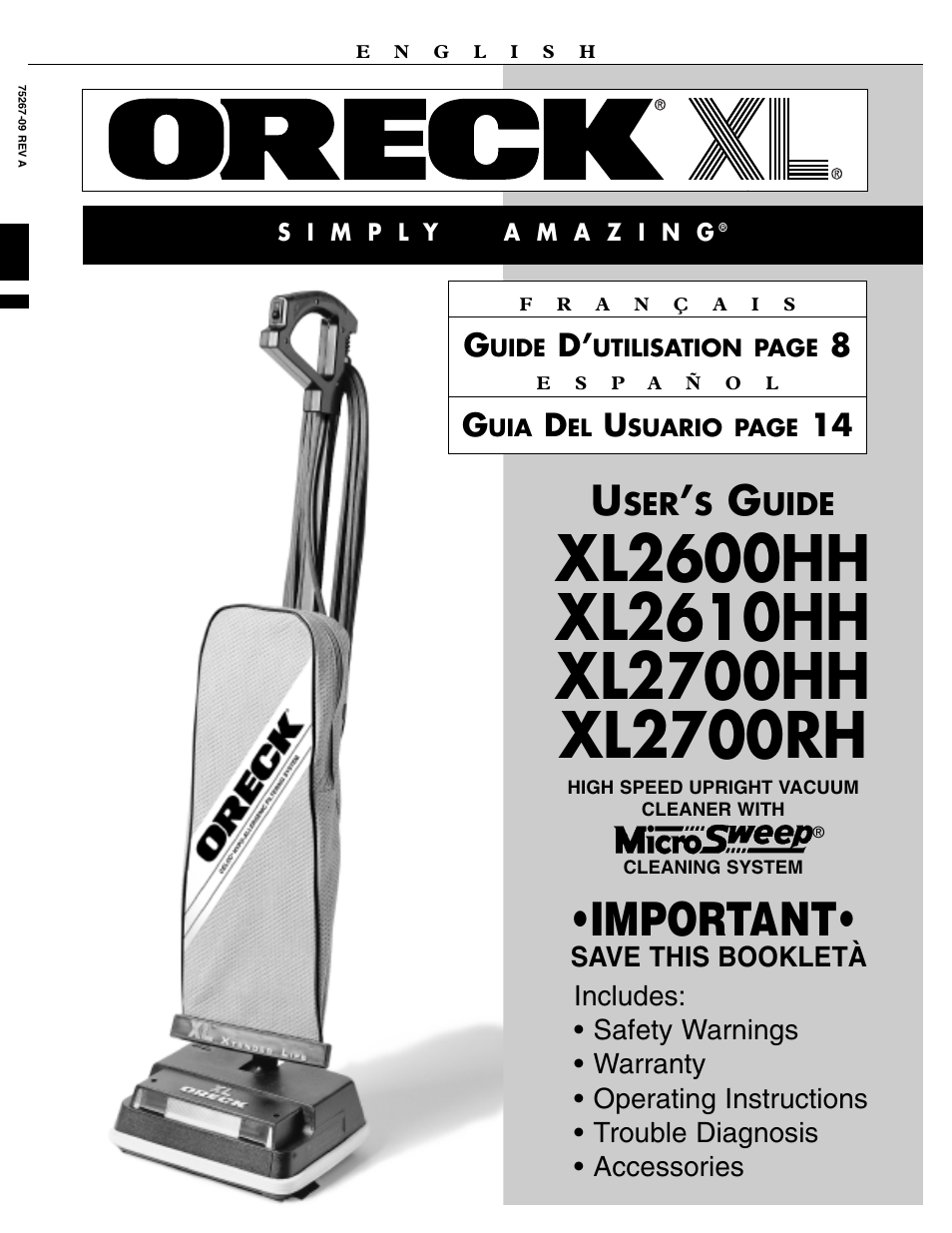 Oreck XL2600HH User Manual | 20 pages