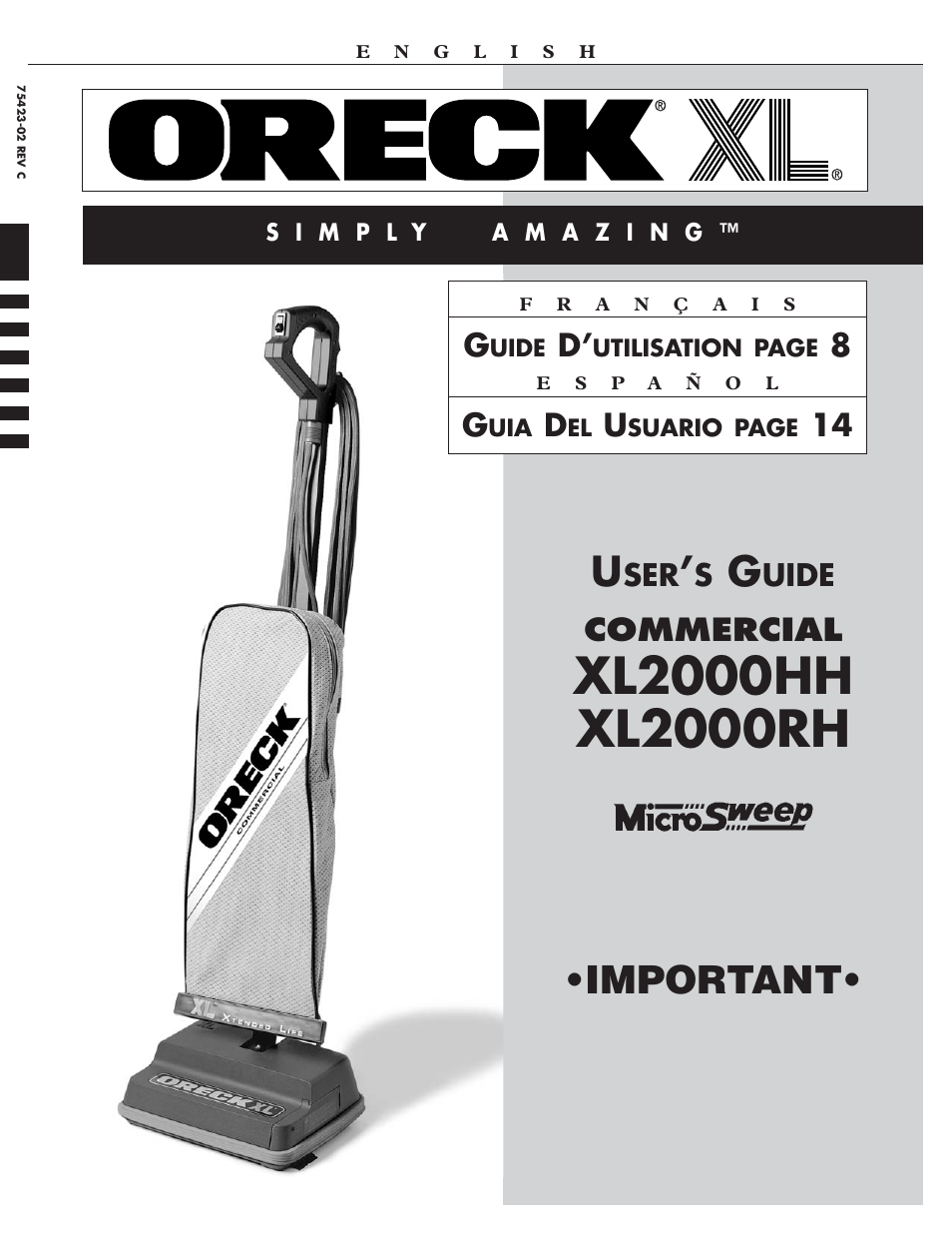 Oreck XL2000HH User Manual | 7 pages