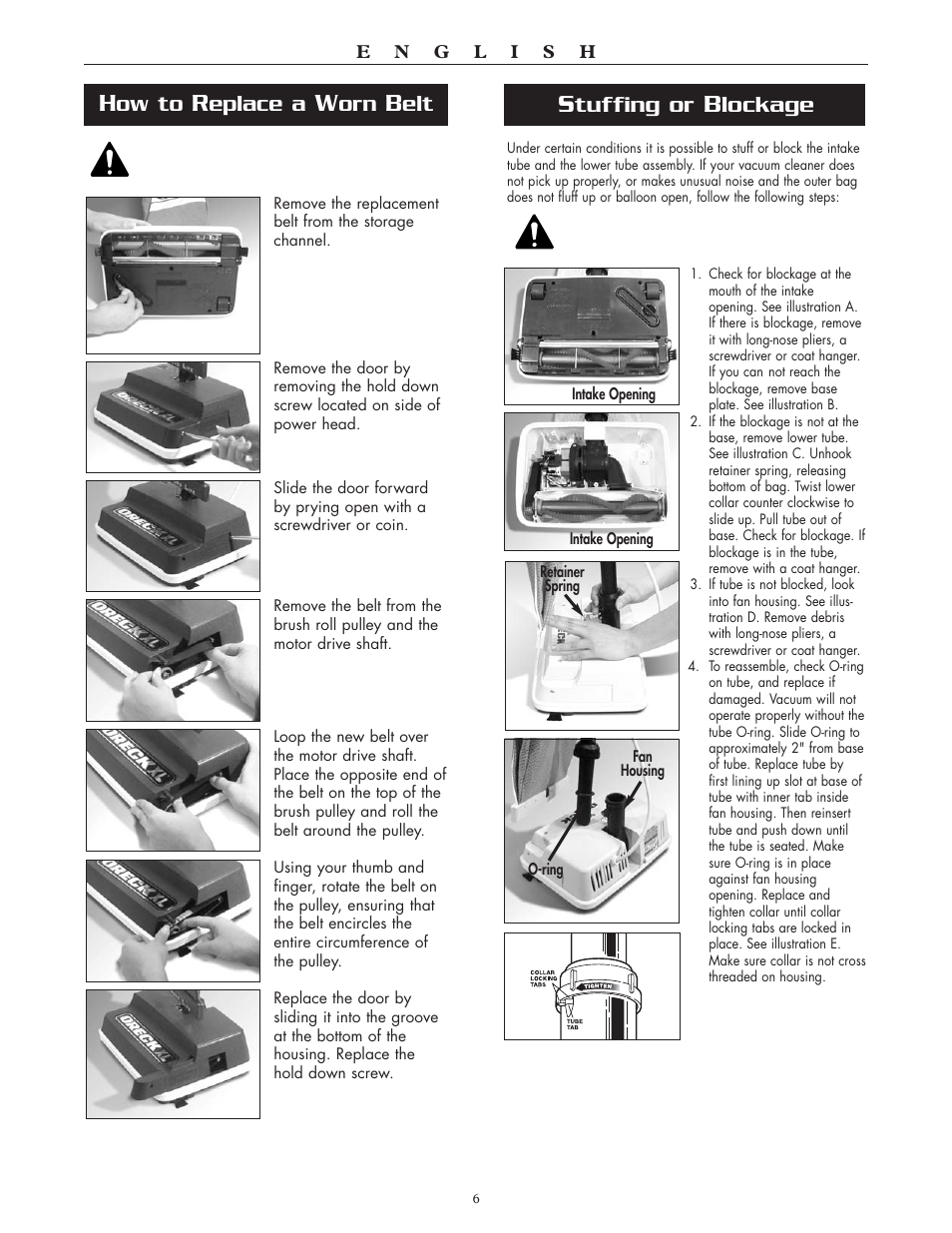 Tuffing or, Lockage, Ow to | Eplace a | Oreck XL2000HH User Manual | Page 6 / 7