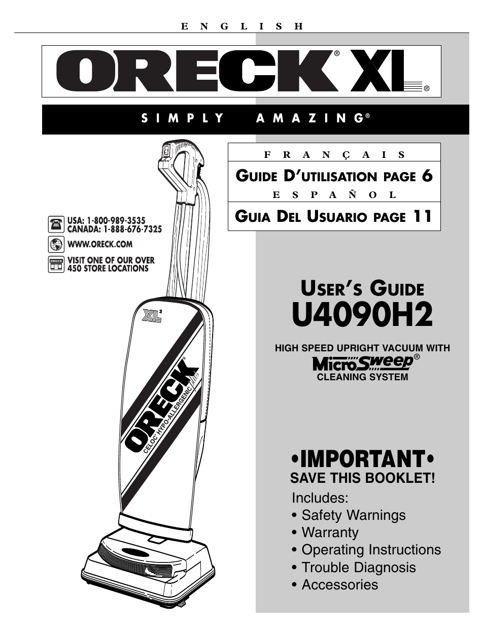 Oreck U4090H2 User Manual | 16 pages