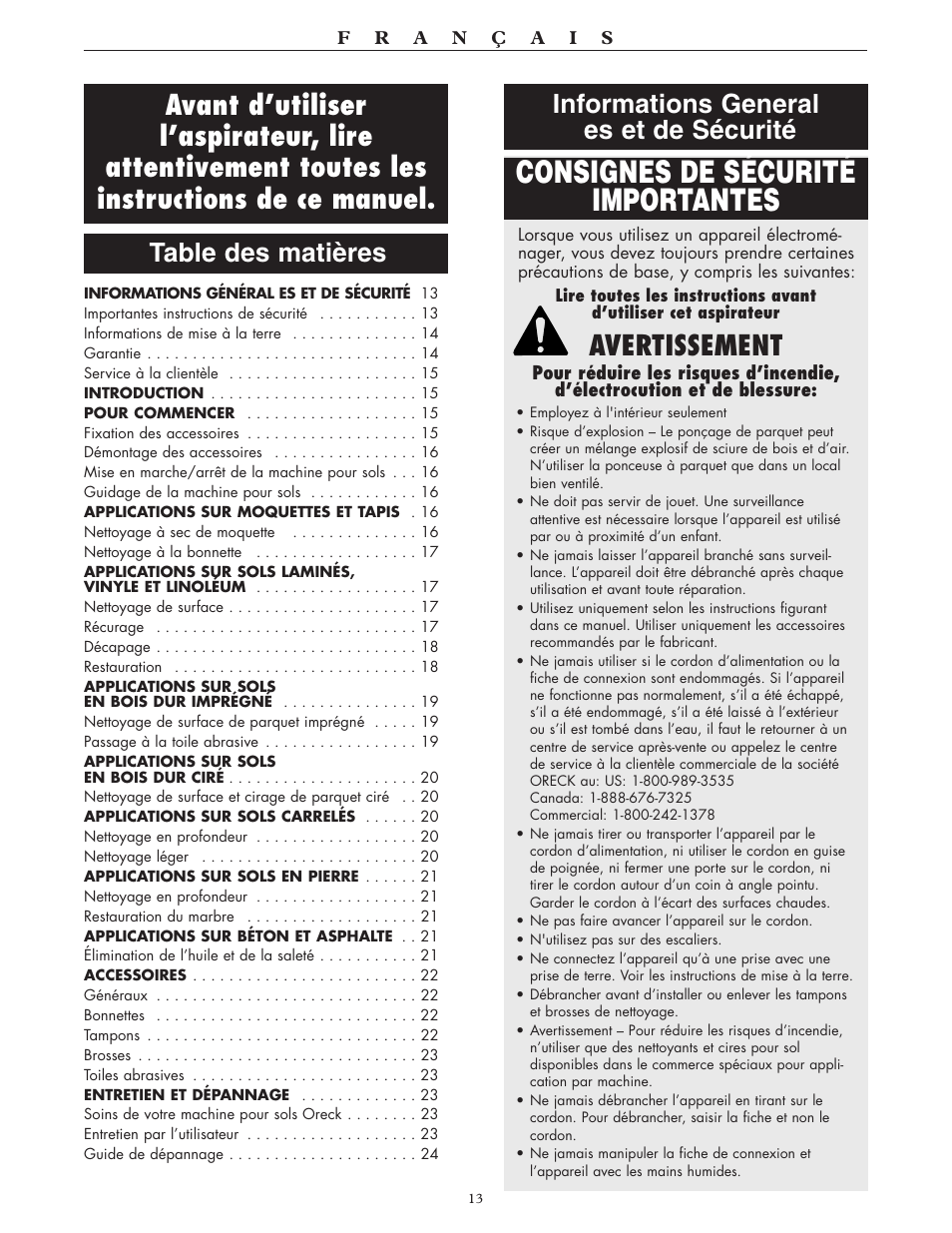 Oreck 550 User Manual | Page 13 / 36