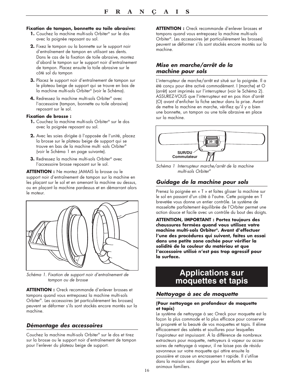 Applications sur moquettes et tapis | Oreck 550 User Manual | Page 16 / 36