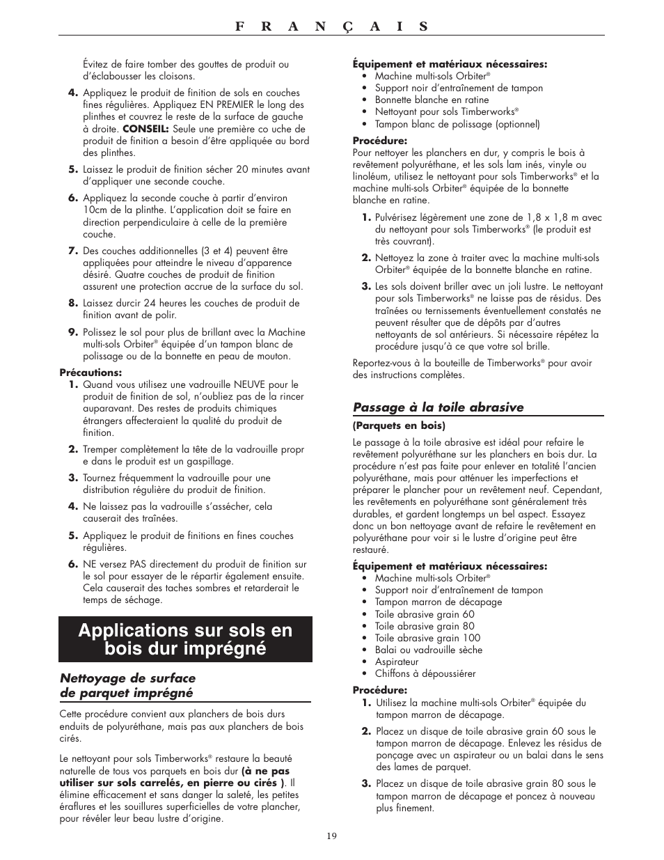 Applications sur sols en bois dur imprégné | Oreck 550 User Manual | Page 19 / 36