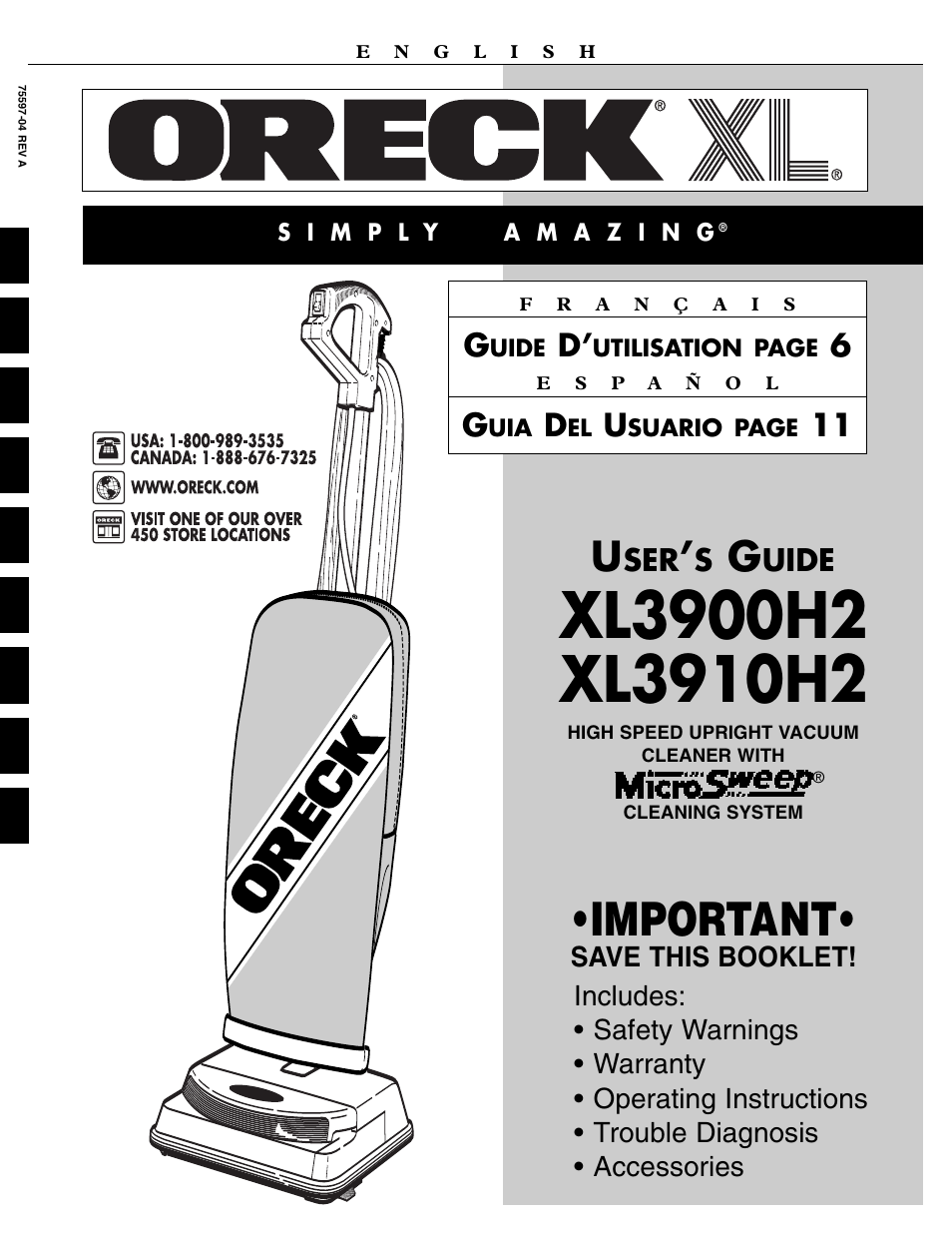 Oreck XL3910H2 User Manual | 16 pages