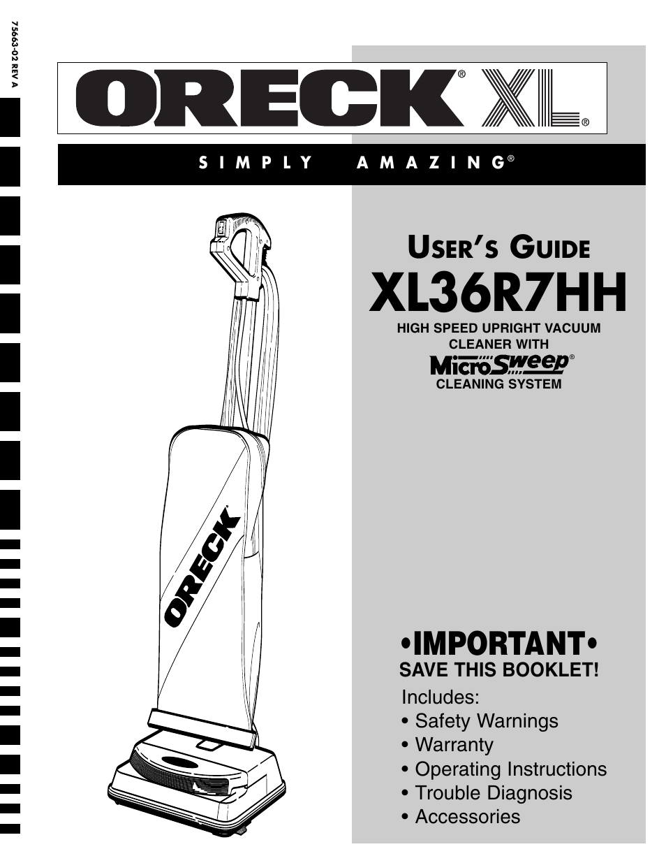 Oreck XL36R7HH User Manual | 8 pages