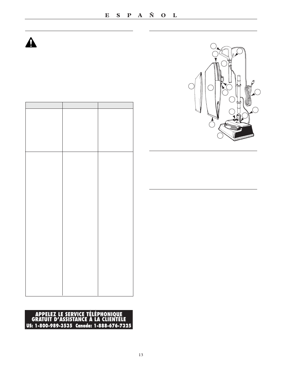 Lista de piezas, Ensamblaje, Instrucciones de operación | Guía para identificación de problemas | Oreck SIMPLY AMAZING XL3600HH User Manual | Page 14 / 16