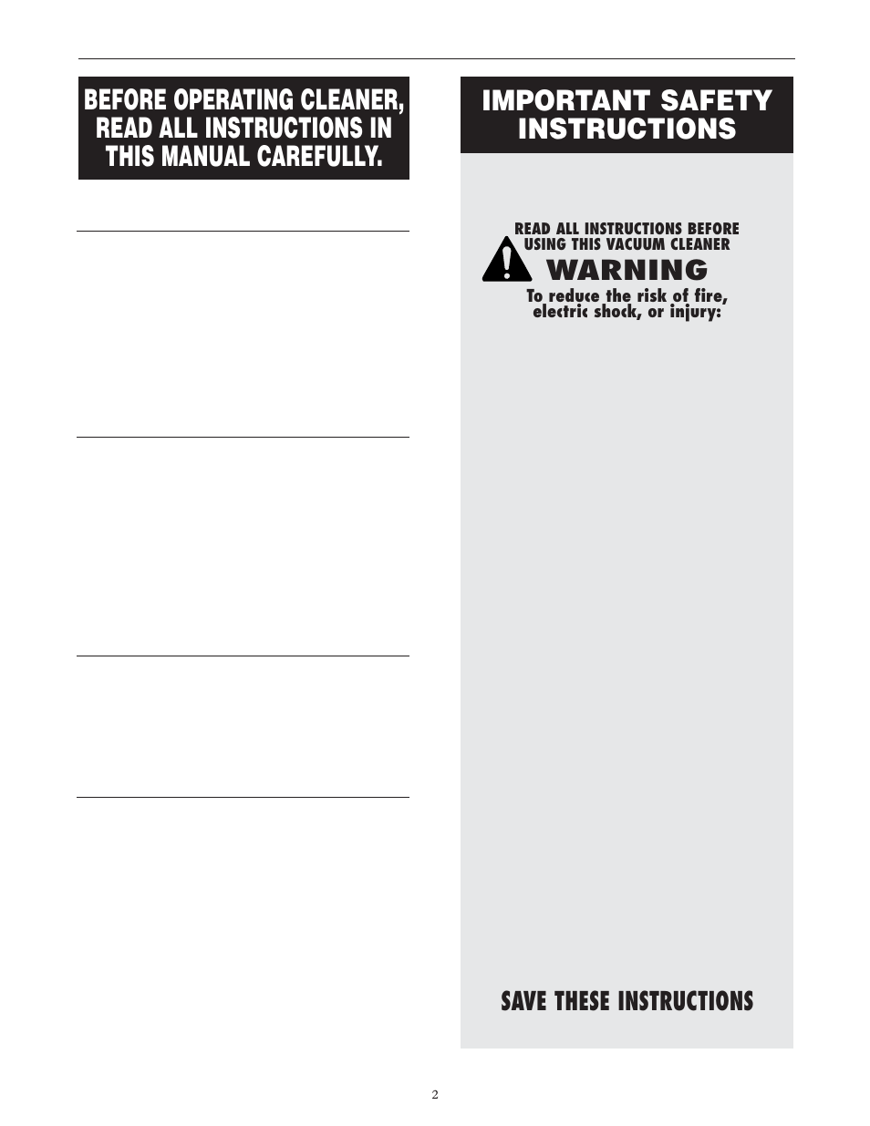 Important safety instructions, Warning, Save these instructions | Oreck SIMPLY AMAZING XL3600HH User Manual | Page 3 / 16
