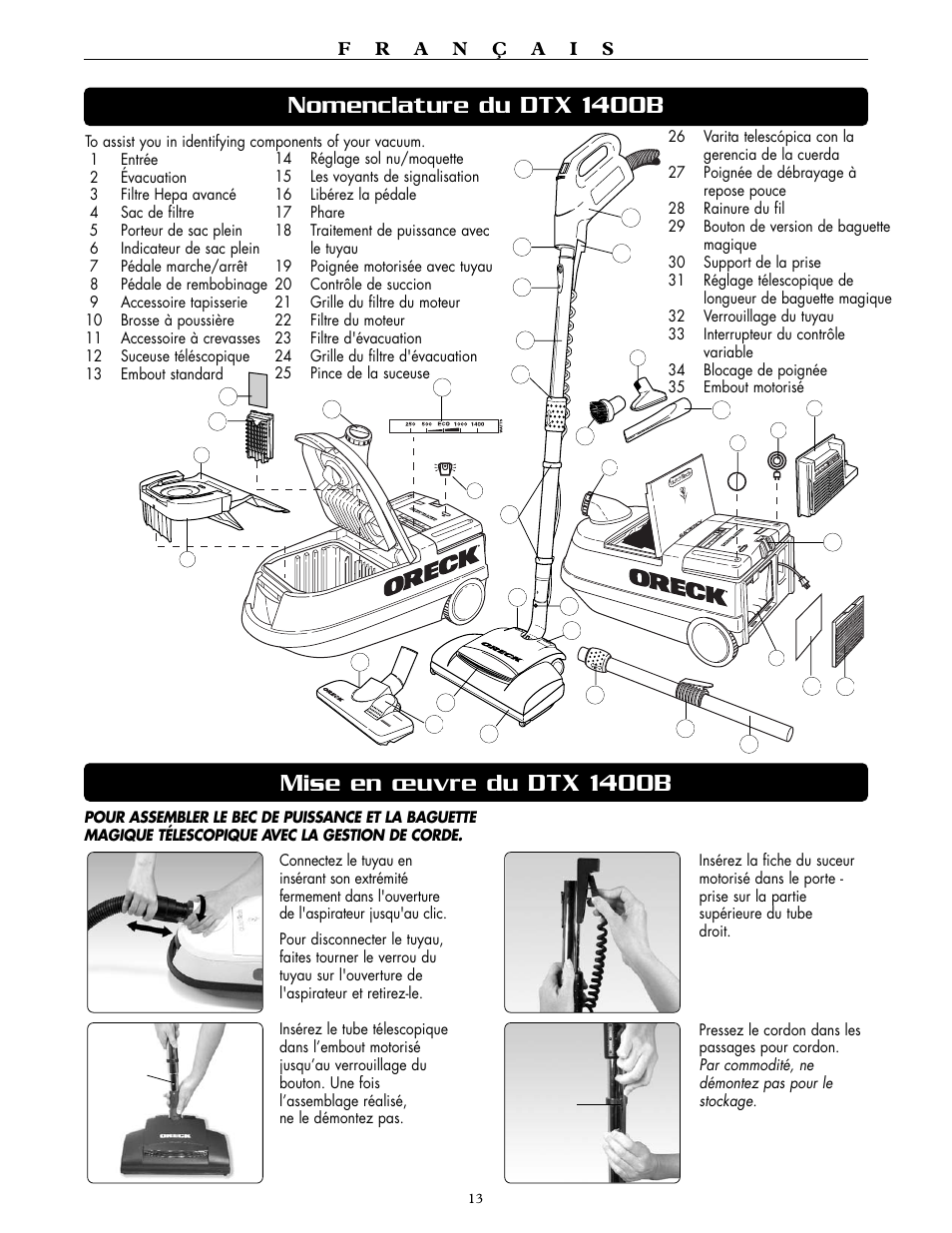 Oreck SIMPLY AMAZING DTX 1400A User Manual | Page 13 / 24