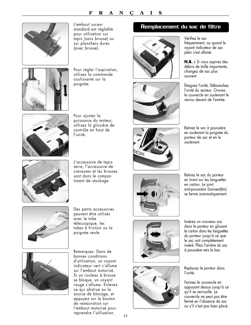 Emplacement du sac de filtre | Oreck SIMPLY AMAZING DTX 1400A User Manual | Page 15 / 24