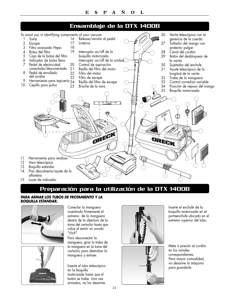 Oreck SIMPLY AMAZING DTX 1400A User Manual | Page 21 / 24