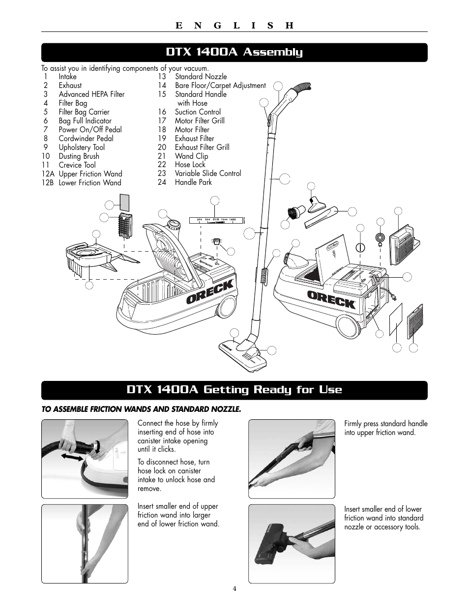 Dtx 1400a a, Dtx 1400a g, Ssembly | Etting, Eady for | Oreck SIMPLY AMAZING DTX 1400A User Manual | Page 4 / 24