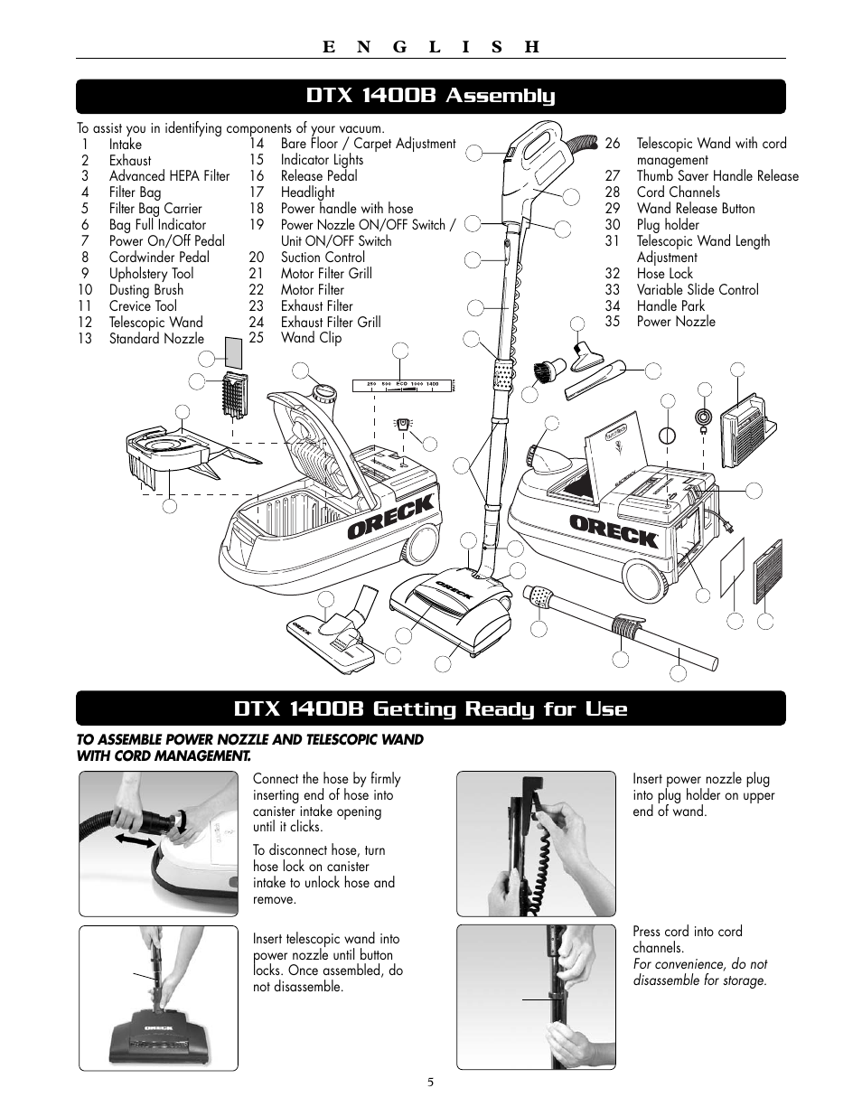 Dtx 1400b a, Dtx 1400b g, Ssembly | Etting, Eady for | Oreck SIMPLY AMAZING DTX 1400A User Manual | Page 5 / 24