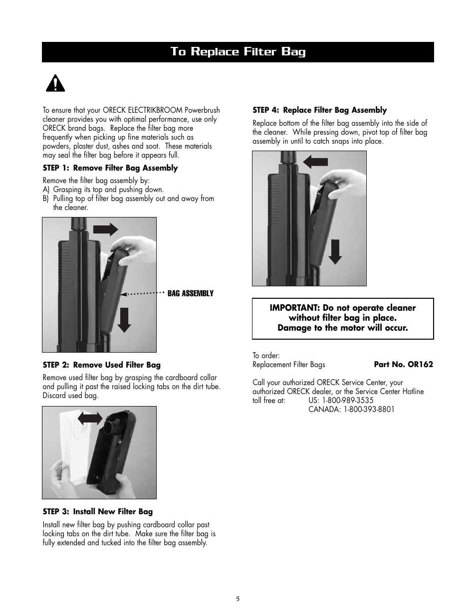 Eplace, Ilter | Oreck SIMPLY AMAZING APU255 User Manual | Page 5 / 8