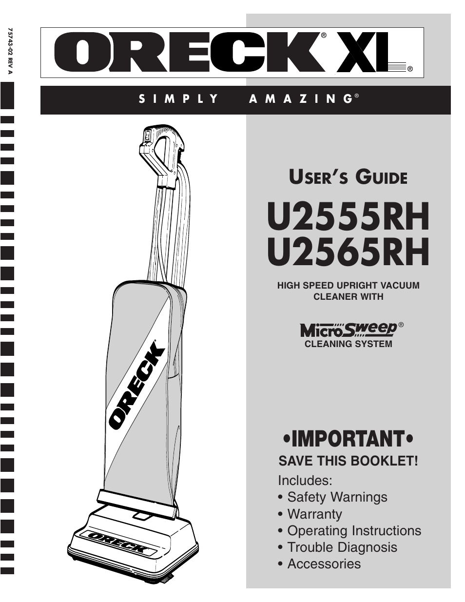 Oreck XL U2565RH User Manual | 8 pages