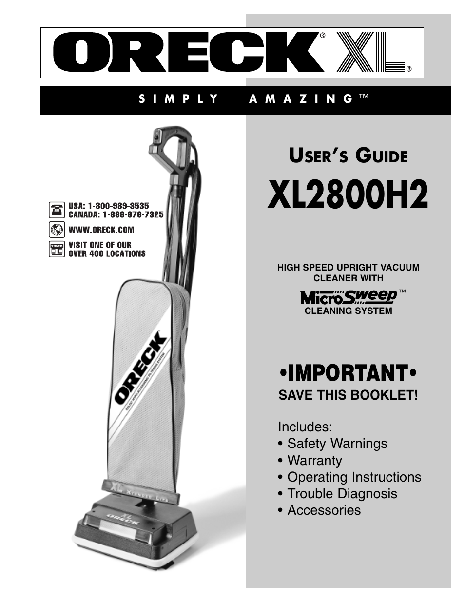 Oreck XL2800H2 User Manual | 8 pages