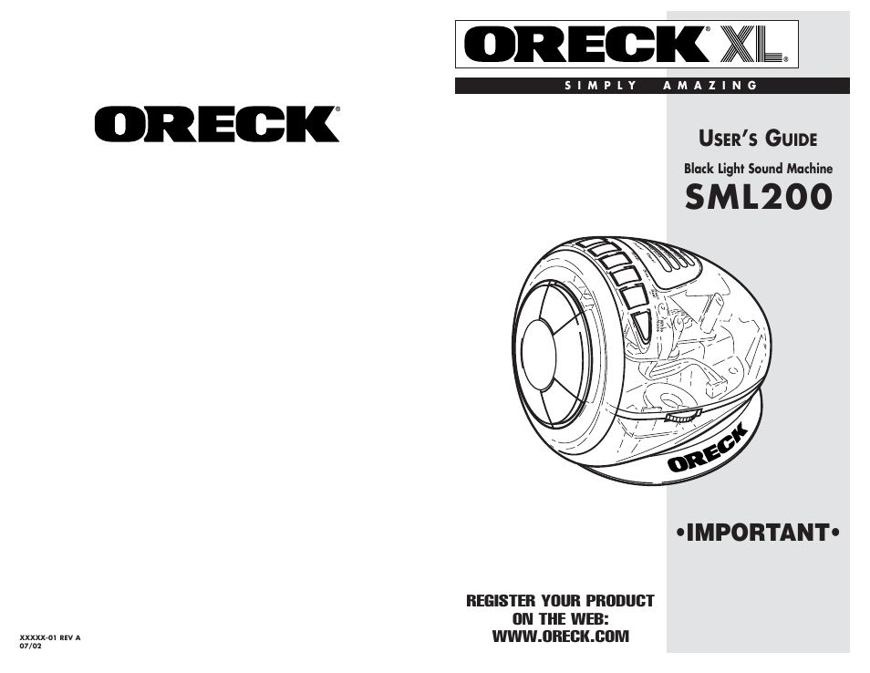 Oreck SML200 User Manual | 2 pages