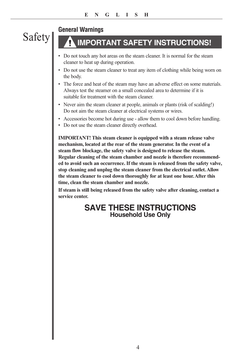 Safety, Save these instructions, Important safety instructions | Oreck STEAM-IT STEAM100 User Manual | Page 4 / 12