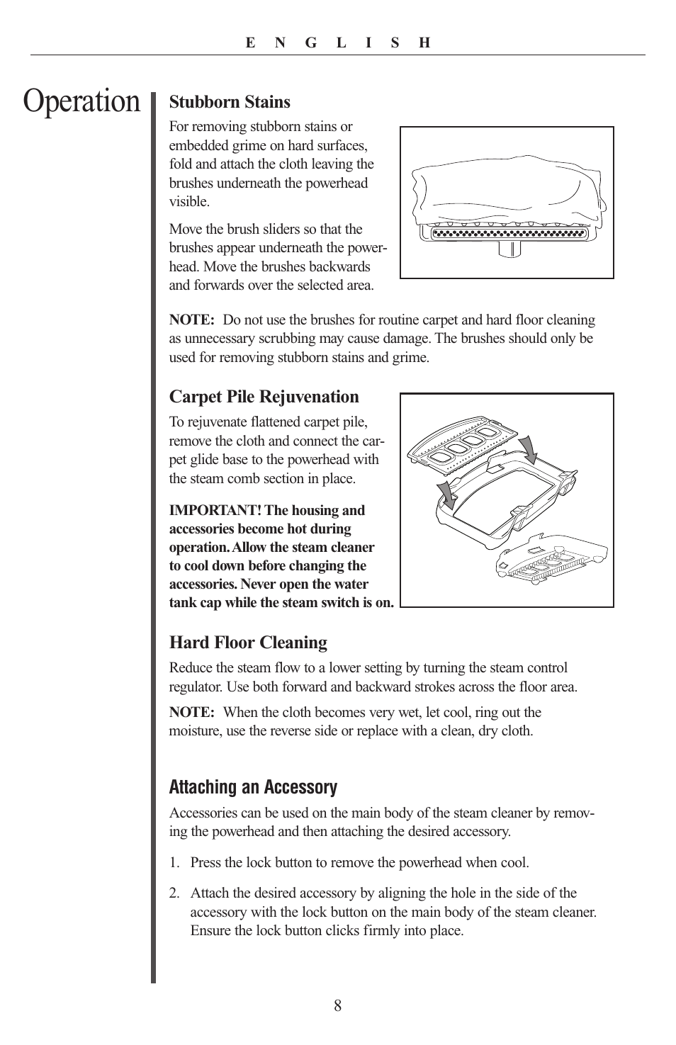 Operation | Oreck STEAM-IT STEAM100 User Manual | Page 8 / 12