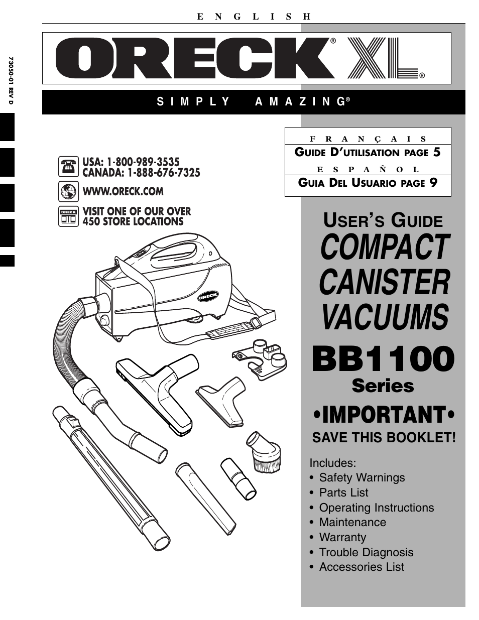 Oreck BB1100 User Manual | 16 pages