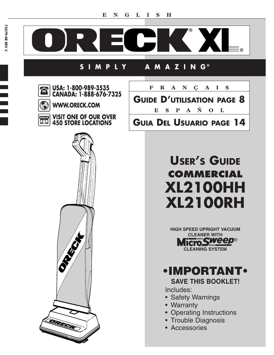 Oreck XL2100RH User Manual | 20 pages