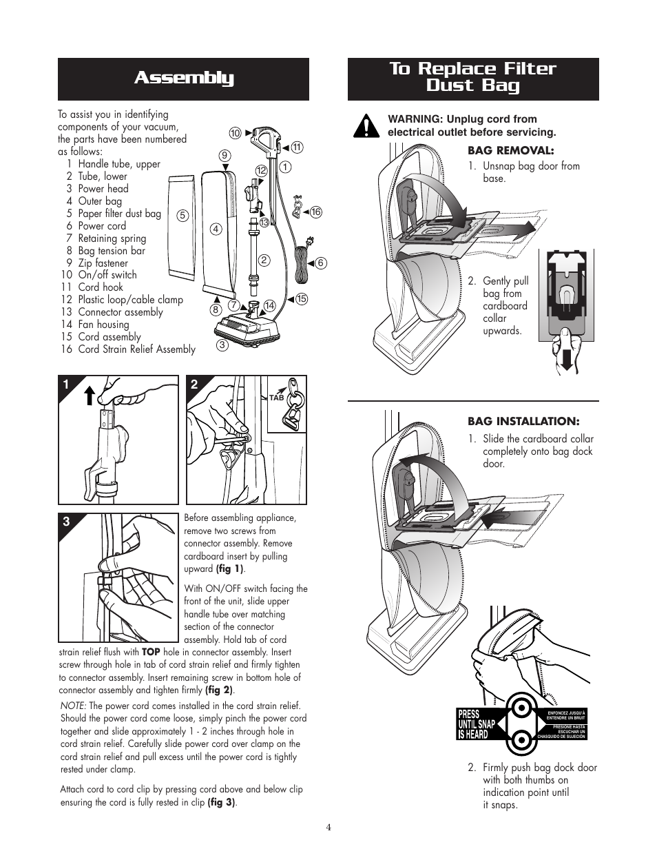 Assembly | Oreck 2635RH User Manual | Page 4 / 8