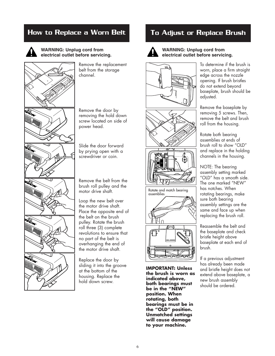 Ow to, Eplace a, Djust or | Eplace, Rush | Oreck 2635RH User Manual | Page 6 / 8