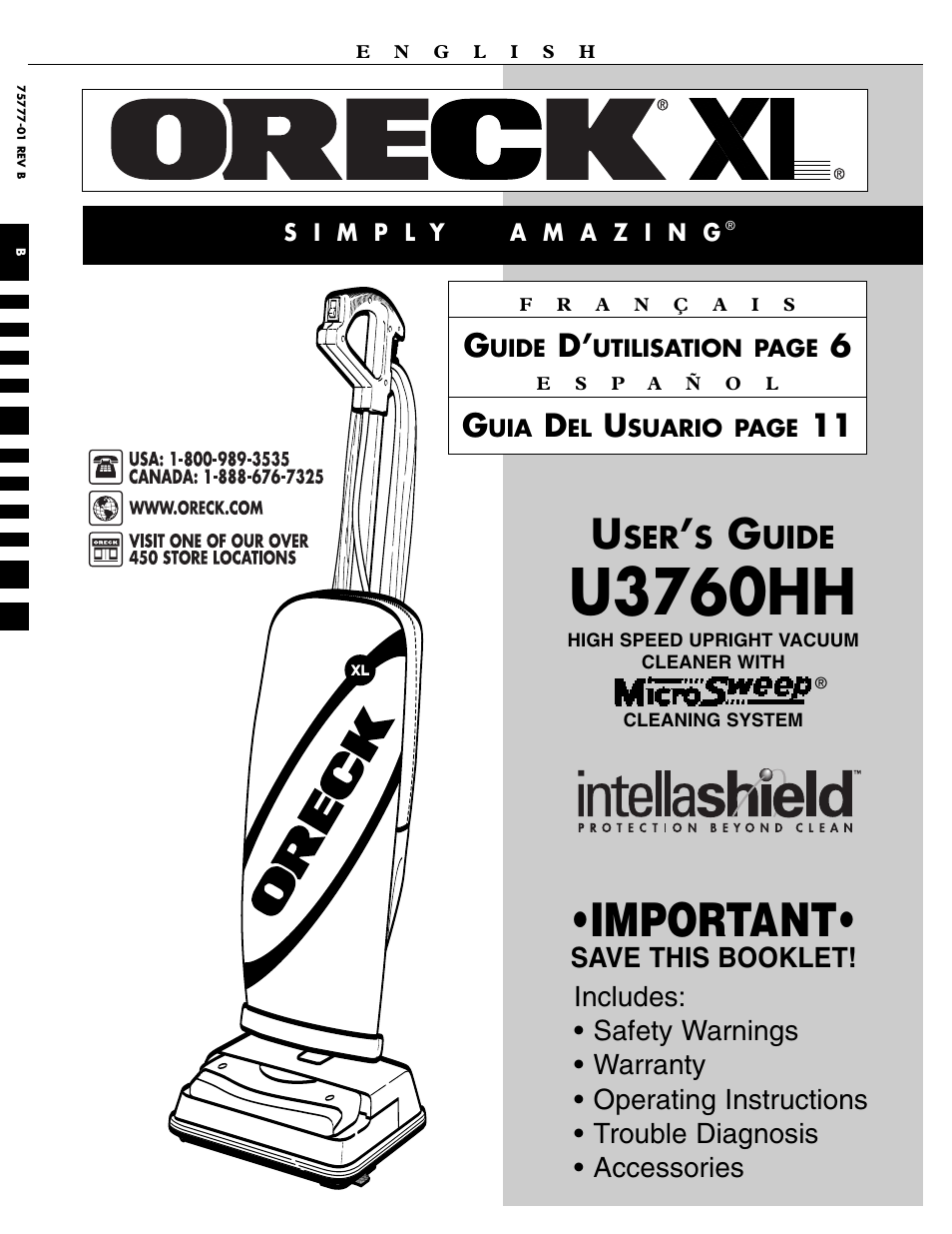 Oreck XL U3760HH User Manual | 16 pages