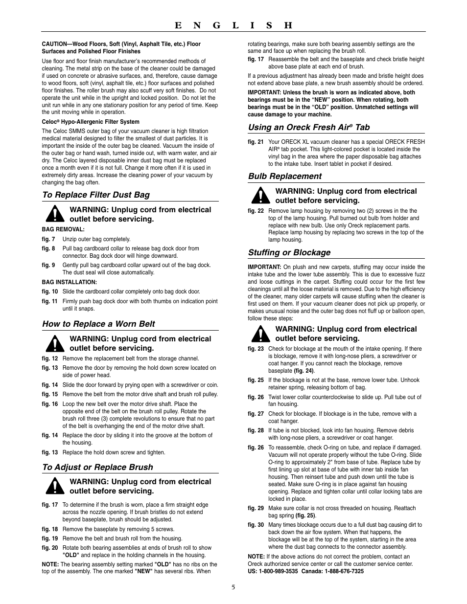How to replace a worn belt, Using an oreck fresh air, Bulb replacement | Stuffing or blockage | Oreck XL U3760HH User Manual | Page 6 / 16
