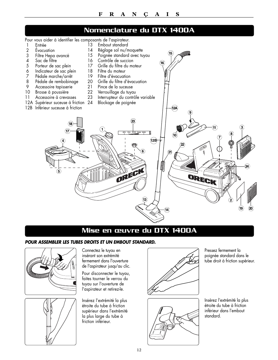 Oreck DTX 1400A User Manual | Page 12 / 24