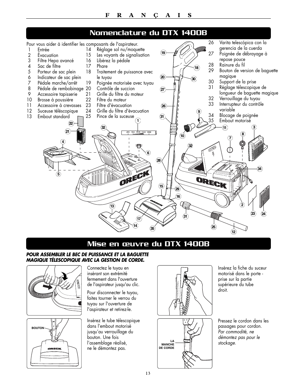 Oreck DTX 1400A User Manual | Page 13 / 24