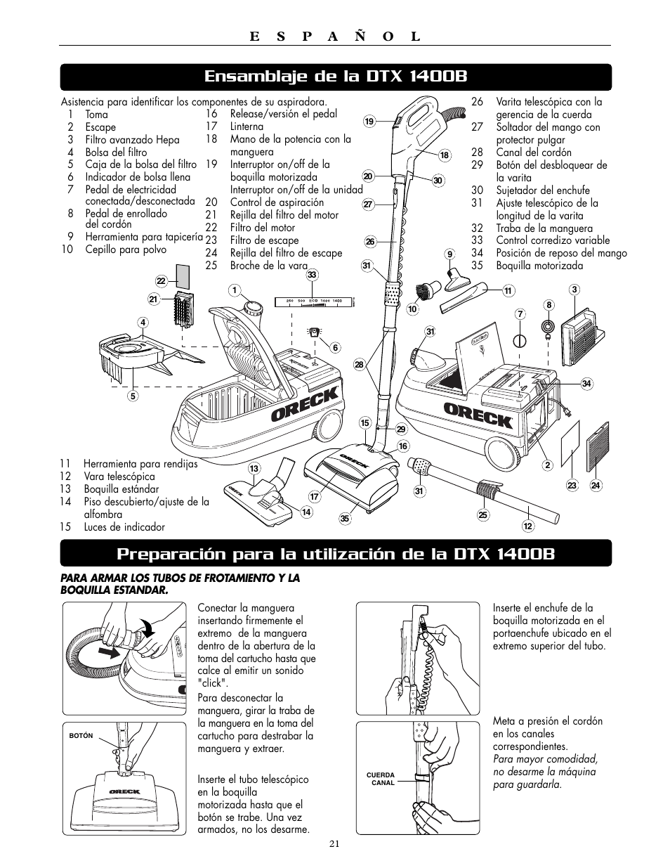 Oreck DTX 1400A User Manual | Page 21 / 24