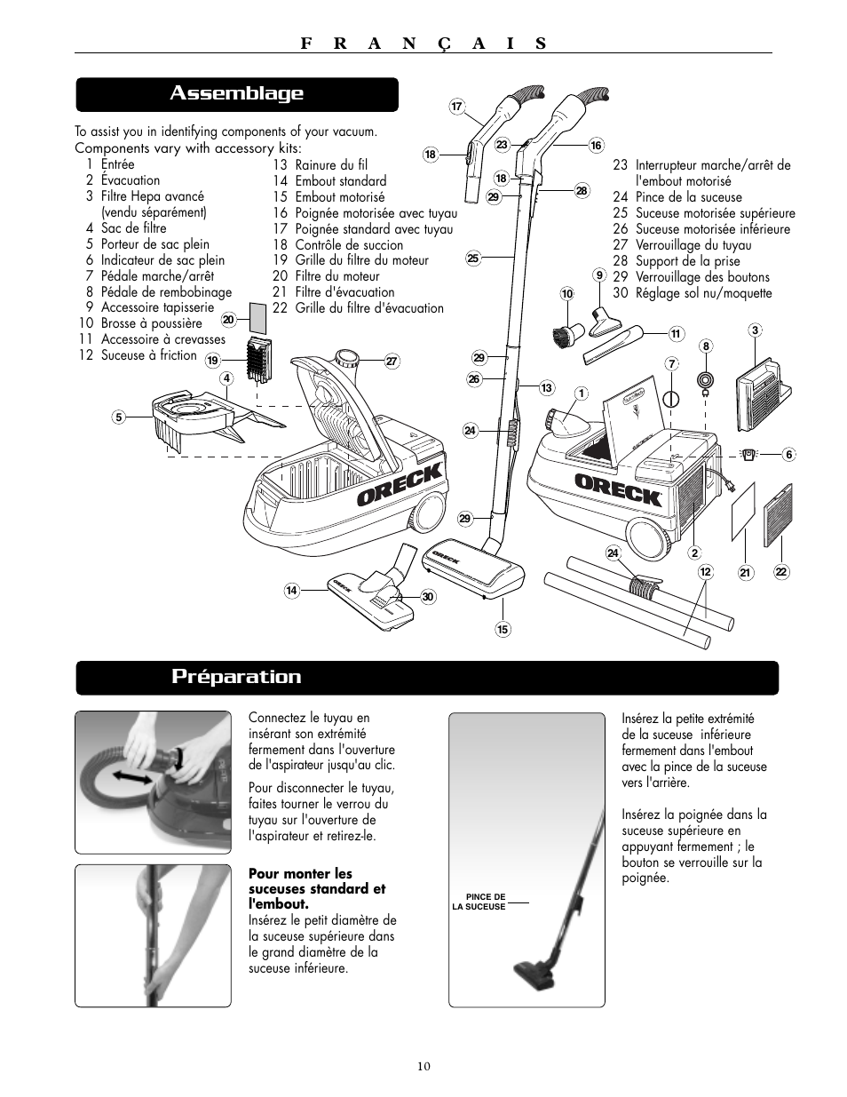 Ssemblage, Réparation | Oreck DTX 1100 User Manual | Page 10 / 20