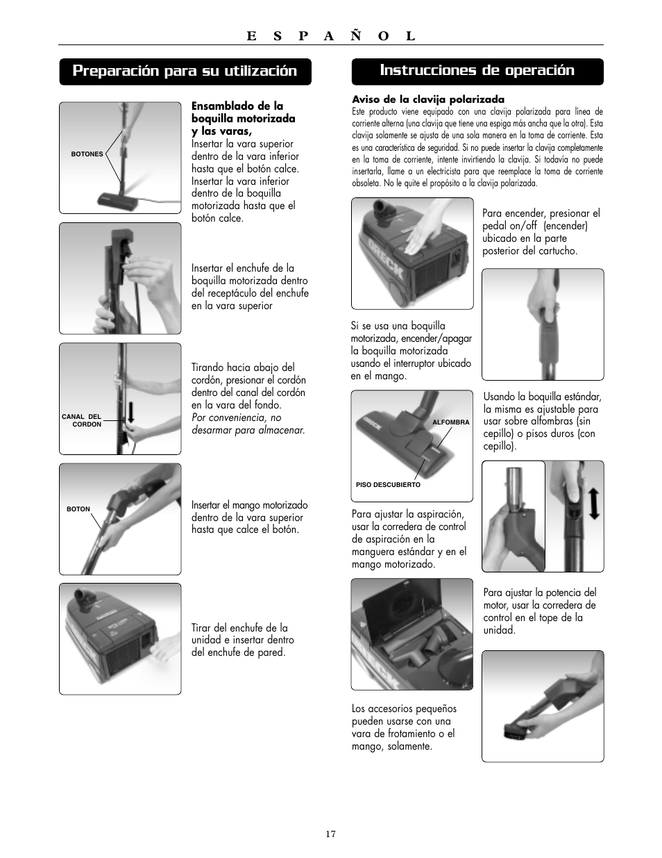 Reparación para su utilización, Nstrucciones de operación | Oreck DTX 1100 User Manual | Page 17 / 20