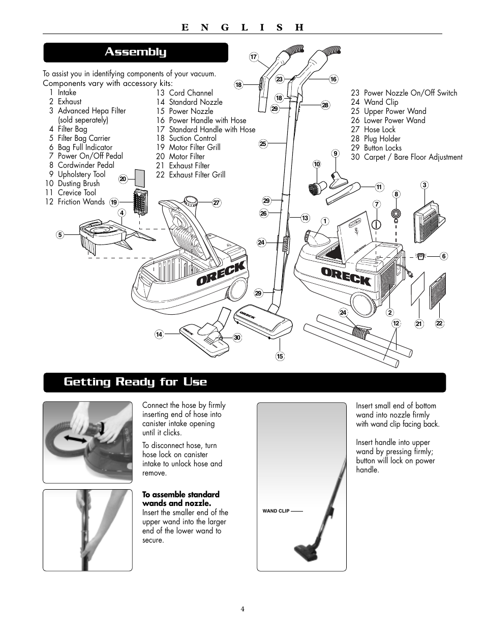 Ssembly, Etting, Eady for | Oreck DTX 1100 User Manual | Page 4 / 20