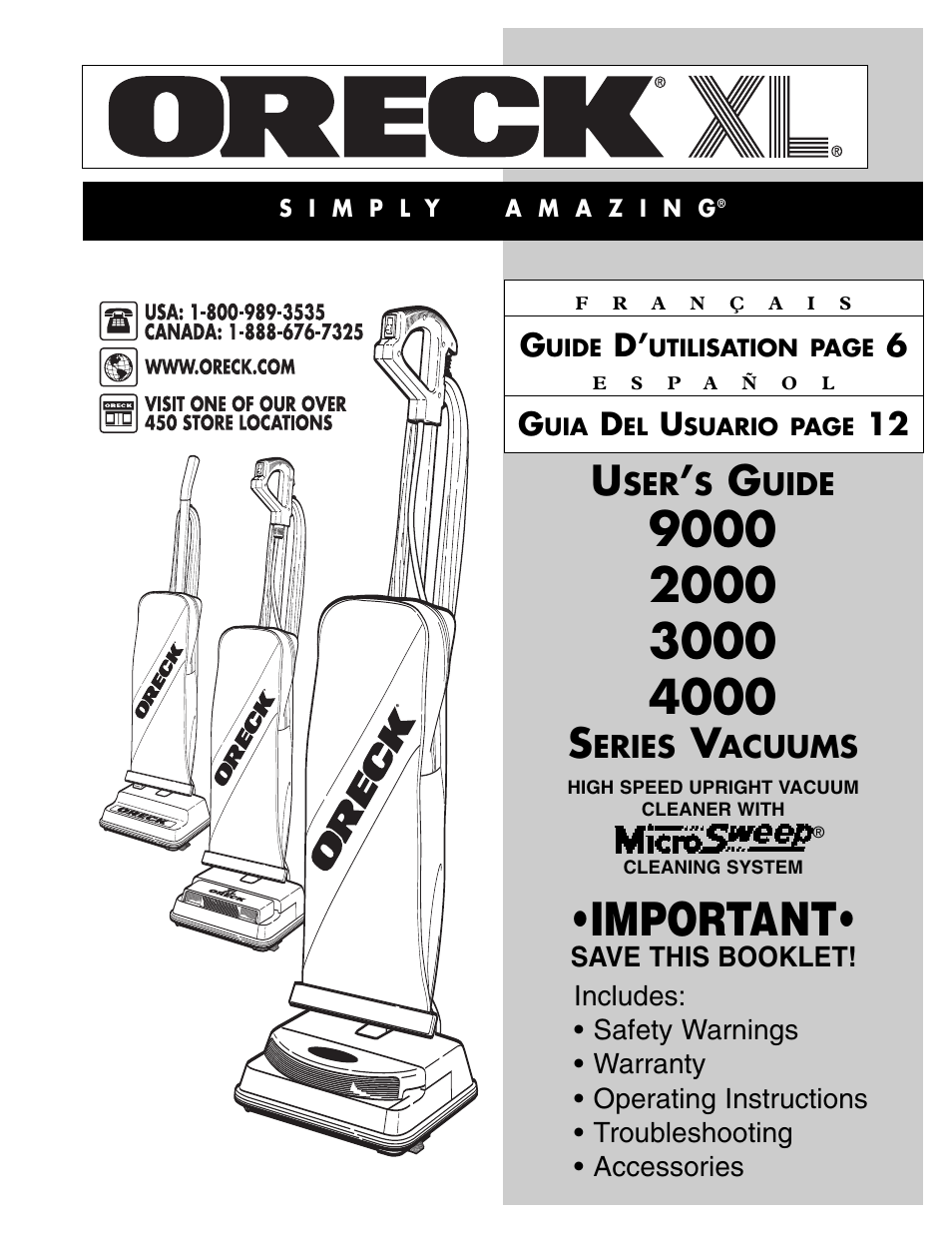 Oreck 9000 series  VACUUMS User Manual | 20 pages